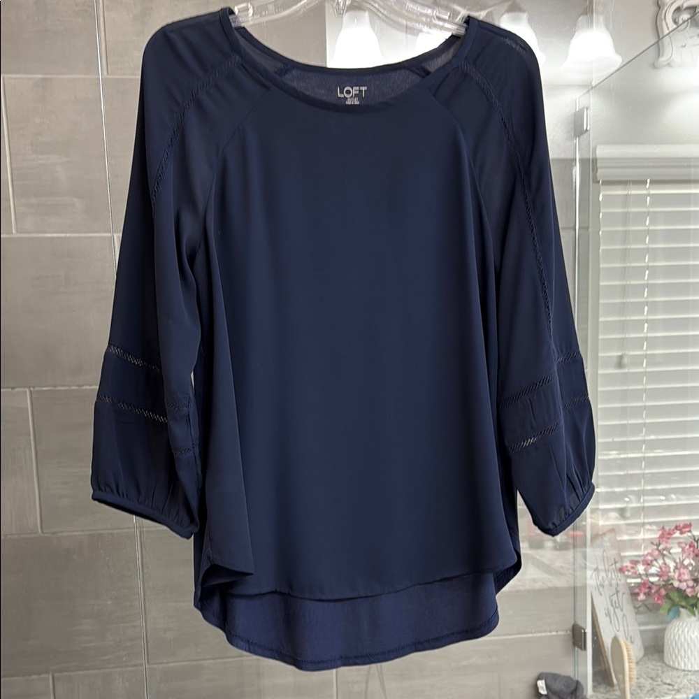 LOFT Blue 3/4 Sleeve Relaxed Blouse